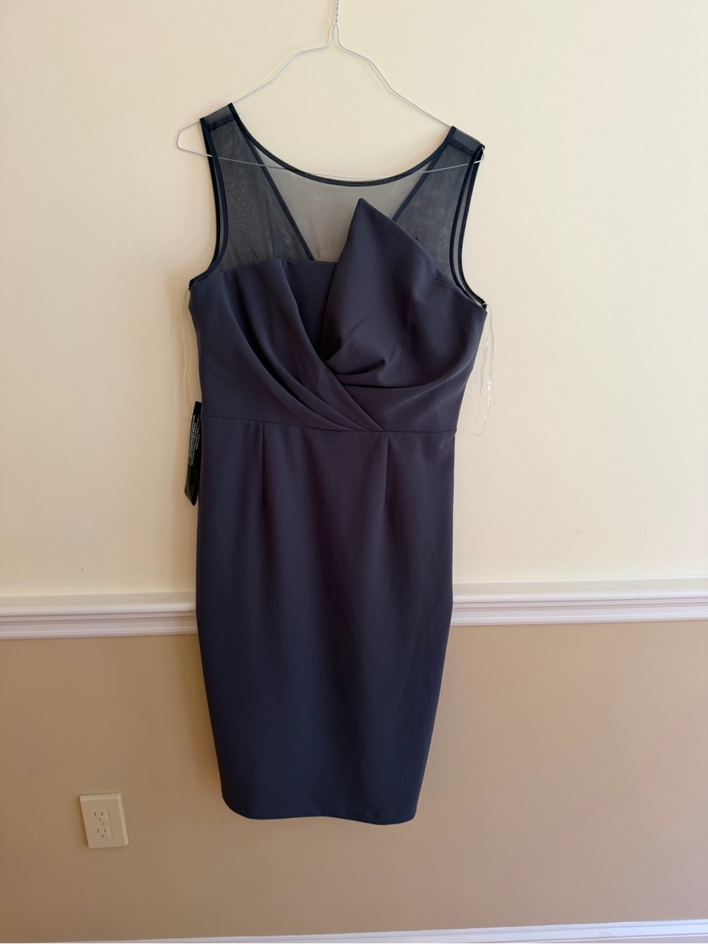 JS Collections Navy Sheath Dress with Mesh Yoke